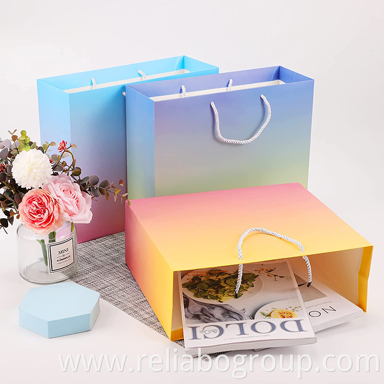 Luxury ribbon handle boutique shopping packaging customized printed euro tote paper gift bags with logo